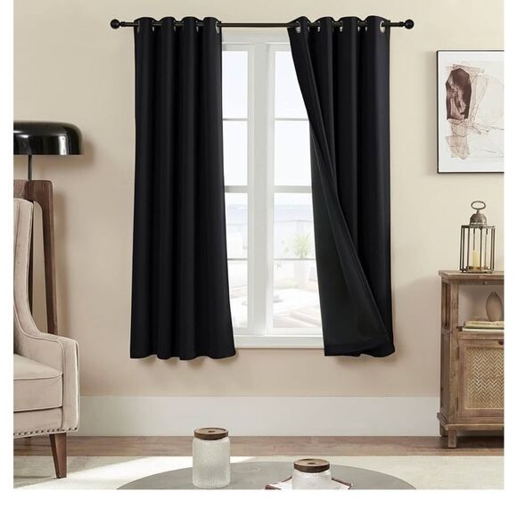 Set of two Elegant Black Grommet blackout Curtains. NWT - Picture 1 of 8